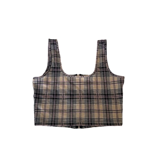 *SALE* Hollister Zip Front Plaid Cropped Tank Top - Picture 3 of 3